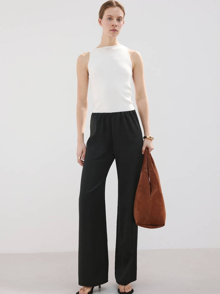 Mango Black Satin Wide Leg Trousers - Image 1 of 7