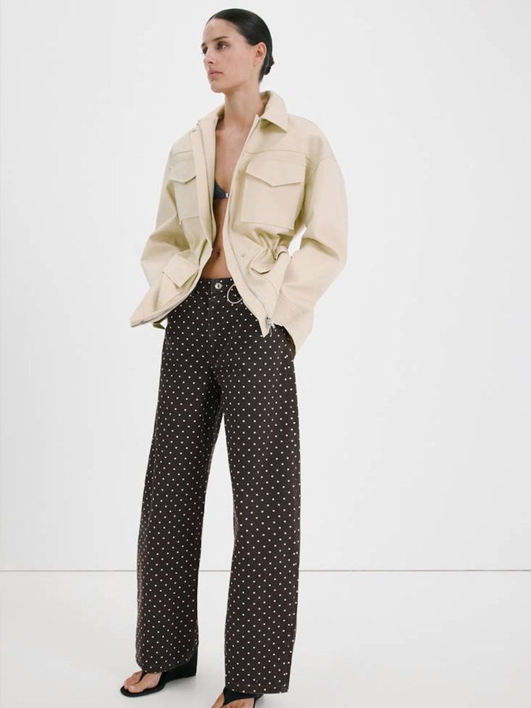 Mango Brown High Waisted Polka Dot Straight Jeans - Image 1 of 8