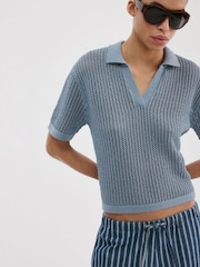 Mango Blue V-Neck Lightweight Knitted Jumper - Image 1 of 7