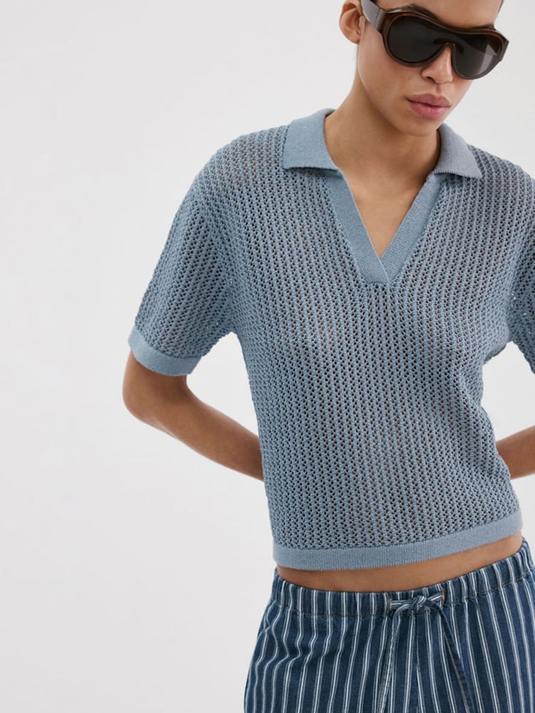 Mango Blue V-Neck Lightweight Knitted Jumper - Image 1 of 7