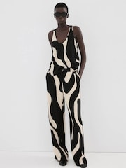 Mango Black Printed Wide Leg Trousers - Image 1 of 7