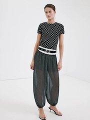 Mango Black Polka Dot Short Sleeve Knitted Top - Image 1 of 7