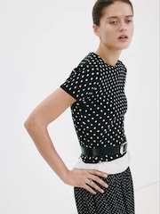 Mango Black Polka Dot Short Sleeve Knitted Top - Image 3 of 7