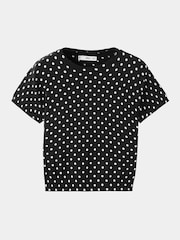 Mango Black Polka Dot Short Sleeve Knitted Top - Image 5 of 7