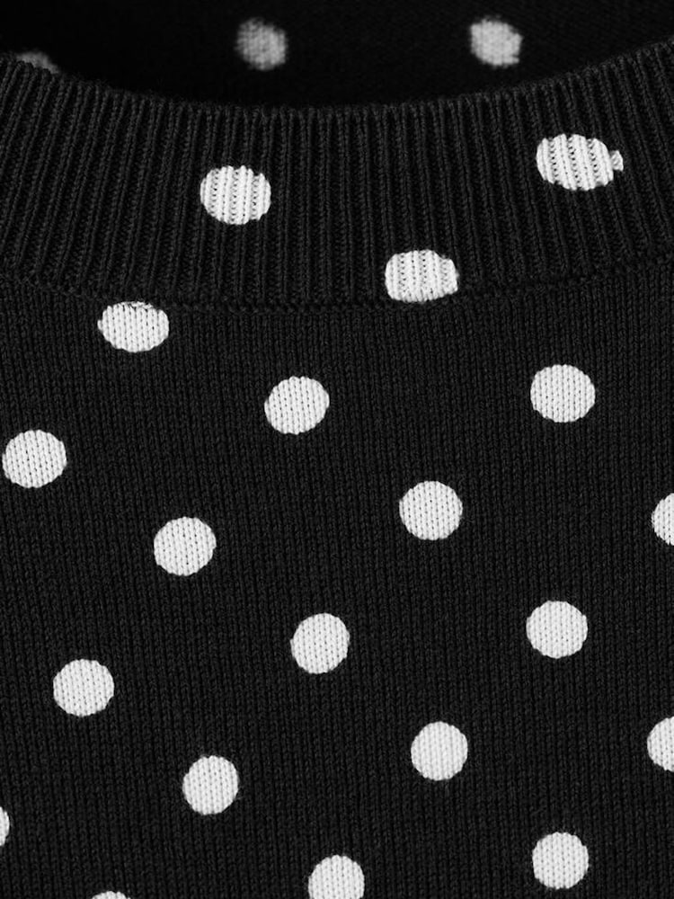 Mango Black Polka Dot Short Sleeve Knitted Top - Image 7 of 7 Mango Black Polka Dot Short Sleeve Knitted Top - Image 7 of 7