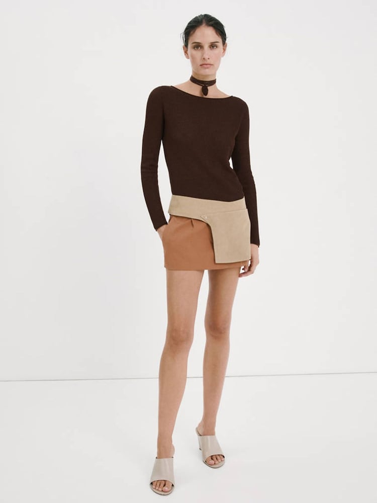 Mango Brown Crew Neck Soft Knit Jumper - Image 1 of 8