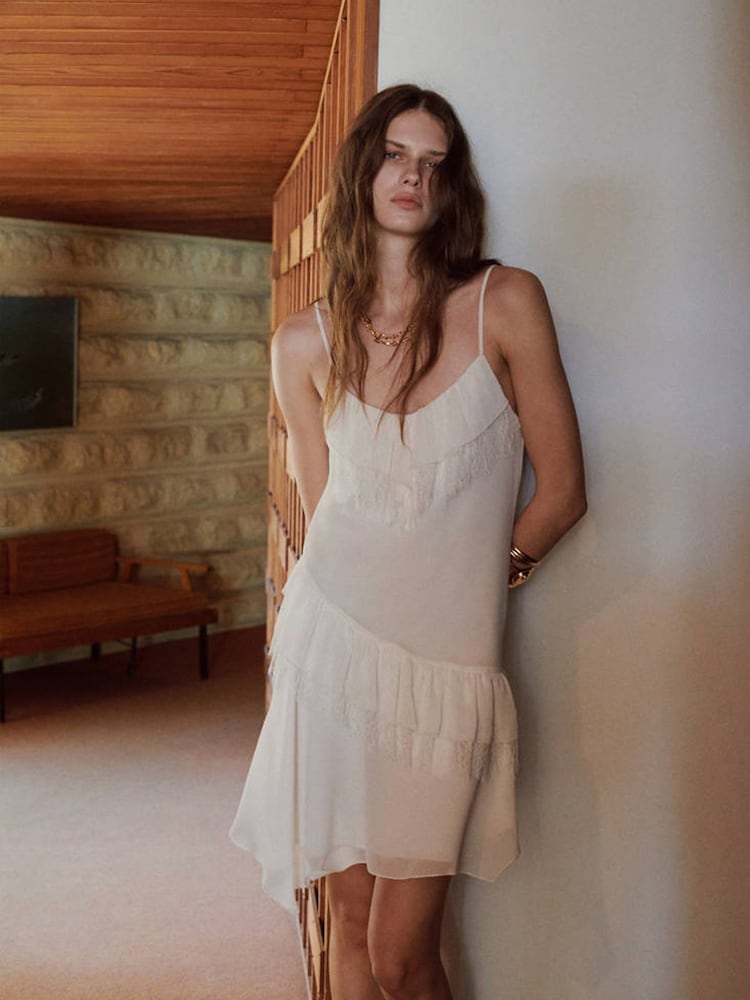 Mango Cream Lace Ruffle Mini Dress - Image 1 of 6