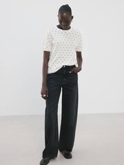 Mango White Polka Dot Short Sleeve Knitted T-Shirt - Image 1 of 6