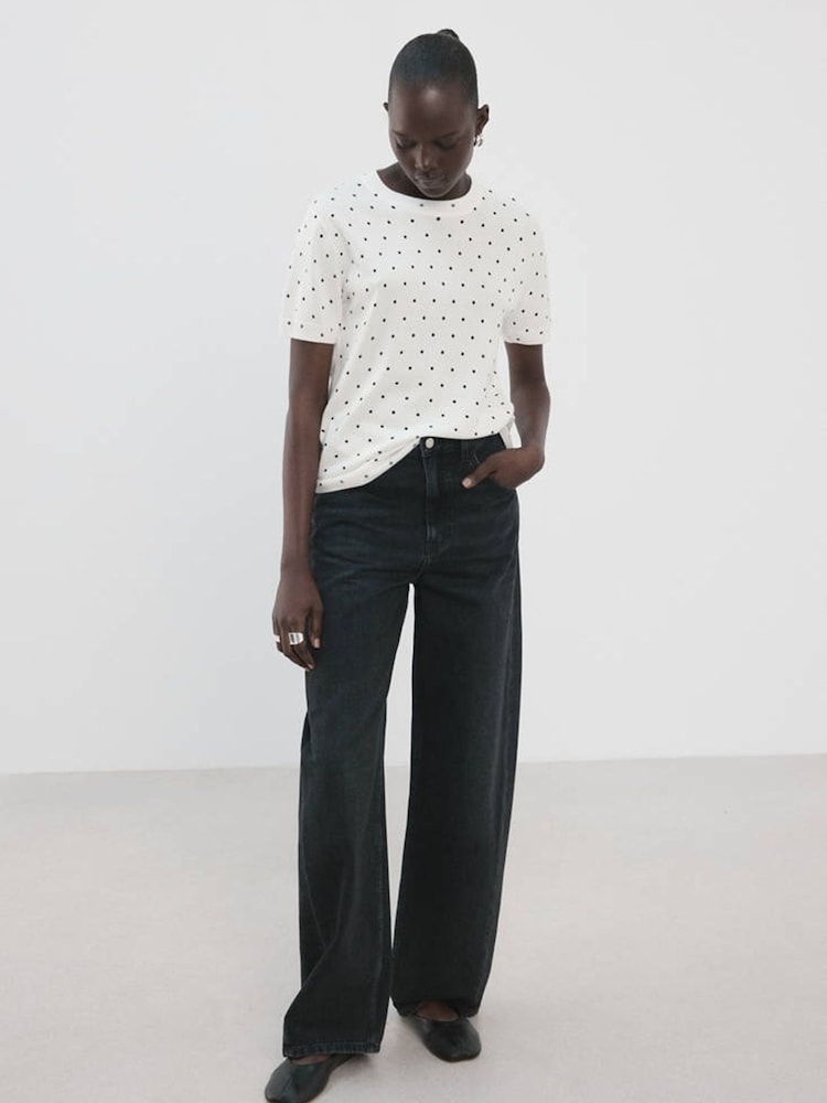 Mango White Polka Dot Short Sleeve Knitted T-Shirt - Image 1 of 6