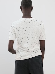 Mango White Polka Dot Short Sleeve Knitted T-Shirt - Image 2 of 6
