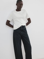 Mango White Polka Dot Short Sleeve Knitted T-Shirt - Image 3 of 6