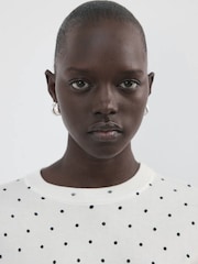 Mango White Polka Dot Short Sleeve Knitted T-Shirt - Image 4 of 6