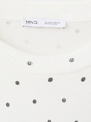 Mango White Polka Dot Short Sleeve Knitted T-Shirt - Image 5 of 6