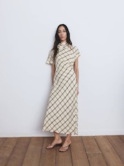 Mango Cream Checked Midi Dress - Image 1 of 7
