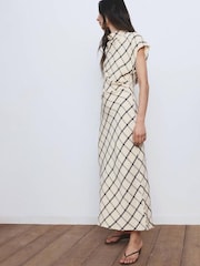 Mango Cream Checked Midi Dress - Image 3 of 7