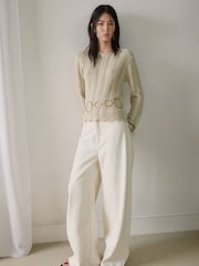 Mango Cream Crochet Knit Tie Sleeve Jumper - Image 2 of 7
