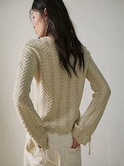 Mango Cream Crochet Knit Tie Sleeve Jumper - Image 3 of 7