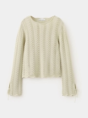 Mango Cream Crochet Knit Tie Sleeve Jumper - Image 5 of 7