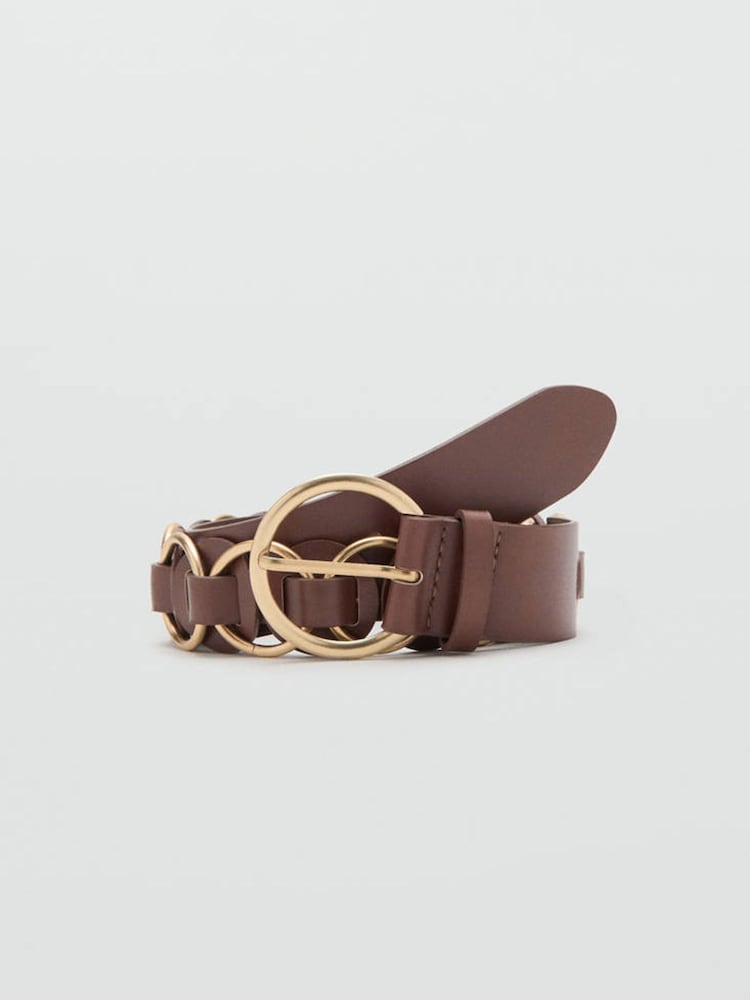 Mango Brown Textured Leather Hardware Belt - Image 1 of 4