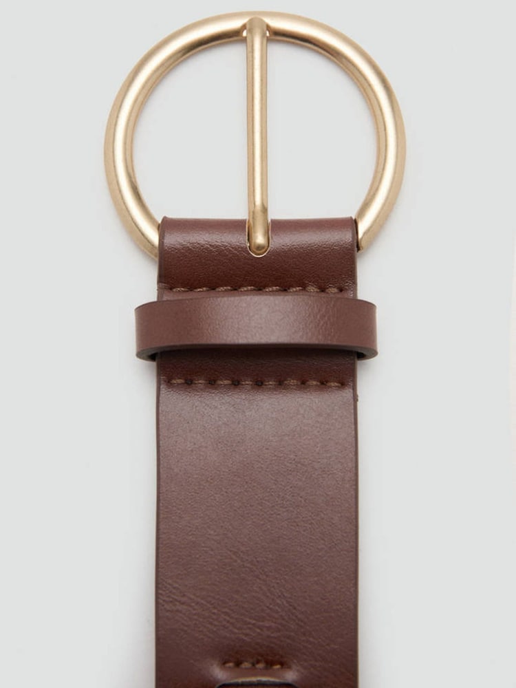 Mango Brown Textured Leather Hardware Belt - Image 2 of 4