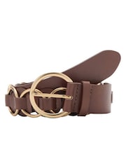 Mango Brown Textured Leather Hardware Belt - Image 4 of 4