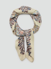 Mango Cream Floral Print Square Satin Scarf - Image 1 of 4