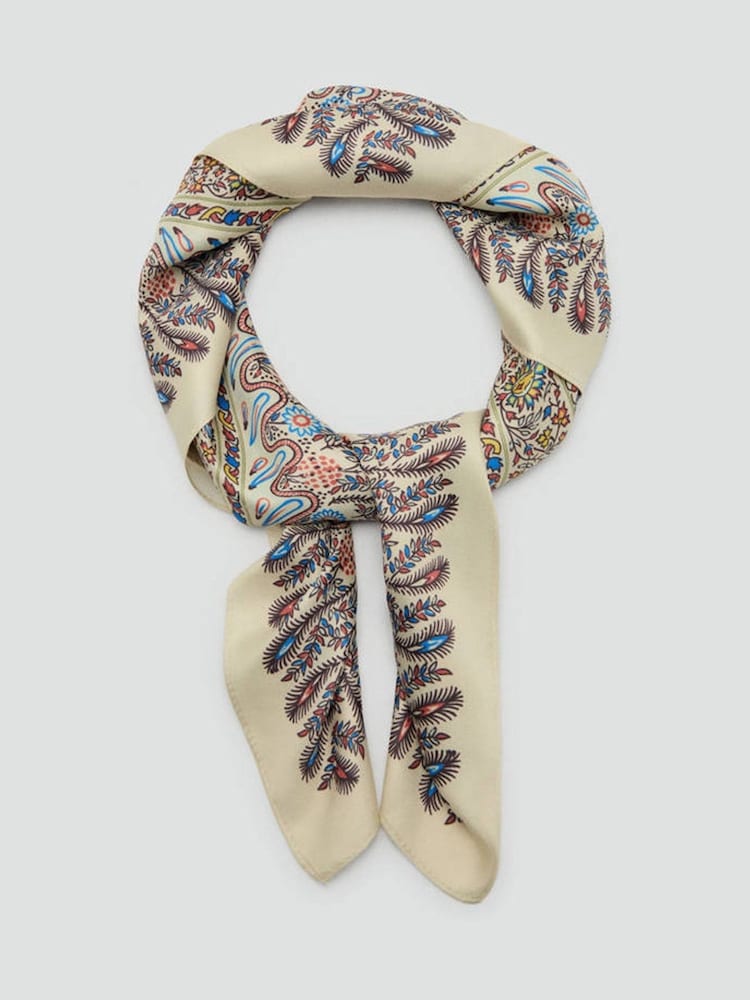 Mango Cream Floral Print Square Satin Scarf - Image 1 of 4