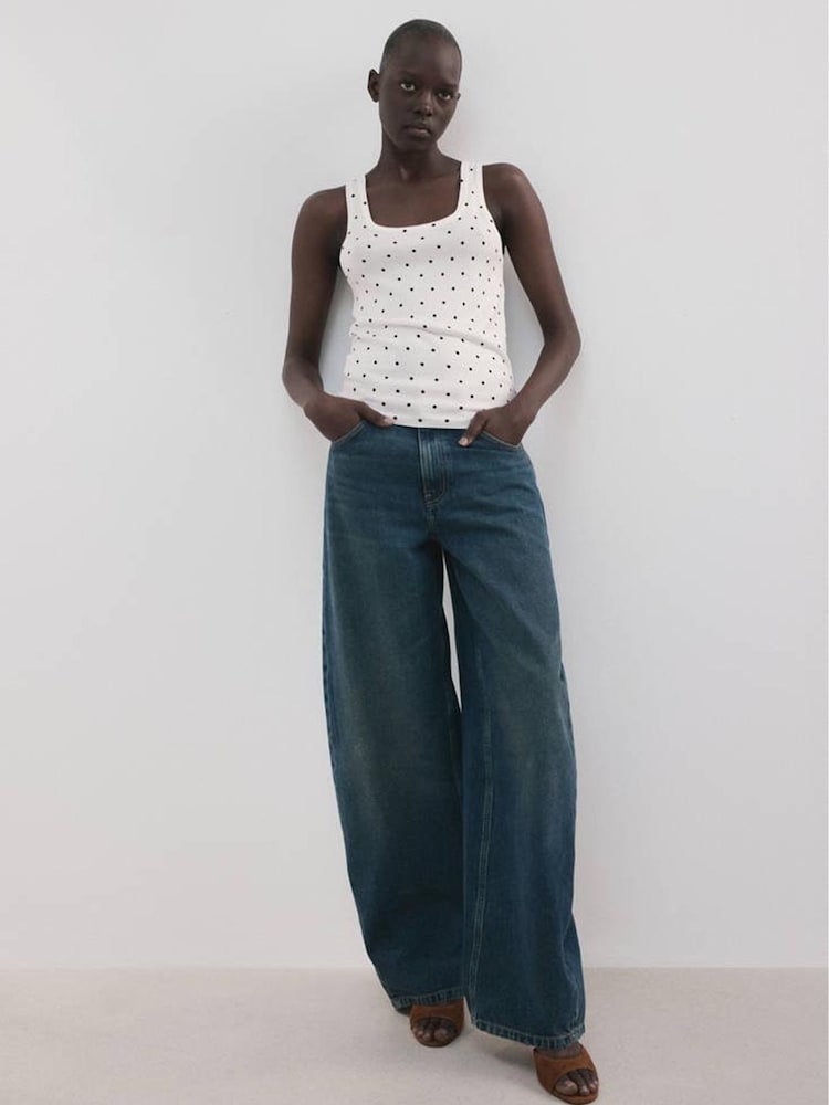 Mango White Polka Dot Knit Vest Top - Image 2 of 7