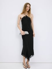 Mango Black Lace Halterneck Midi Dress - Image 1 of 7
