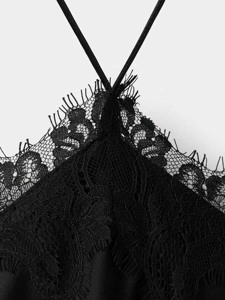 Mango Black Lace Halterneck Midi Dress - Image 7 of 7 Mango Black Lace Halterneck Midi Dress - Image 7 of 7