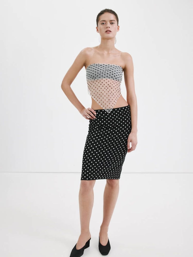 Mango Black Polka Dot Knit Midi Skirt - Image 1 of 8
