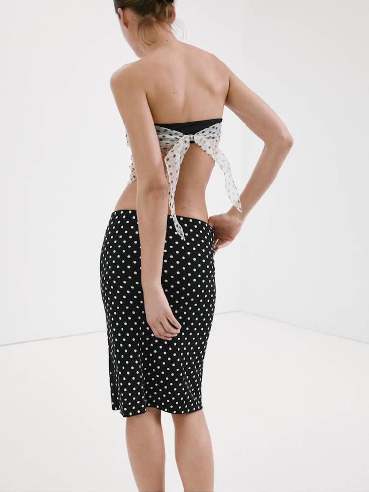 Mango Black Polka Dot Knit Midi Skirt - Image 2 of 8