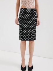 Mango Black Polka Dot Knit Midi Skirt - Image 3 of 8