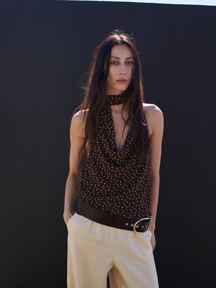 Mango Brown Polka Dot Blouse - Image 1 of 7