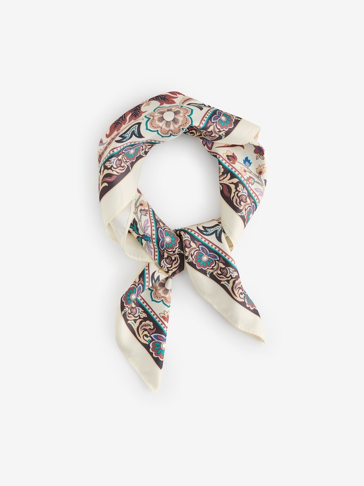 Mango Cream Border Print Square Satin Scarf - Image 1 of 2