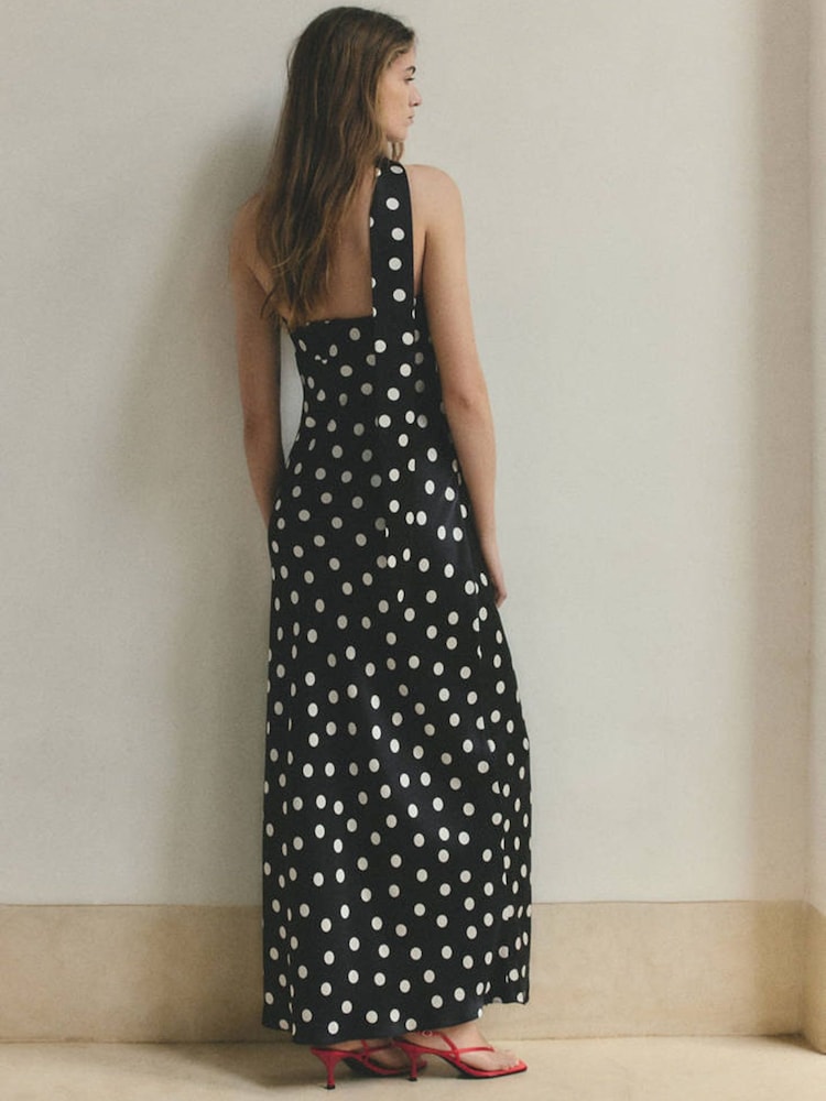 Mango Black Polka Dot Scarf Detail Maxi Dress - Image 2 of 7 Mango Black Polka Dot Scarf Detail Maxi Dress - Image 2 of 7