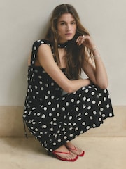Mango Black Polka Dot Scarf Detail Maxi Dress - Image 3 of 7