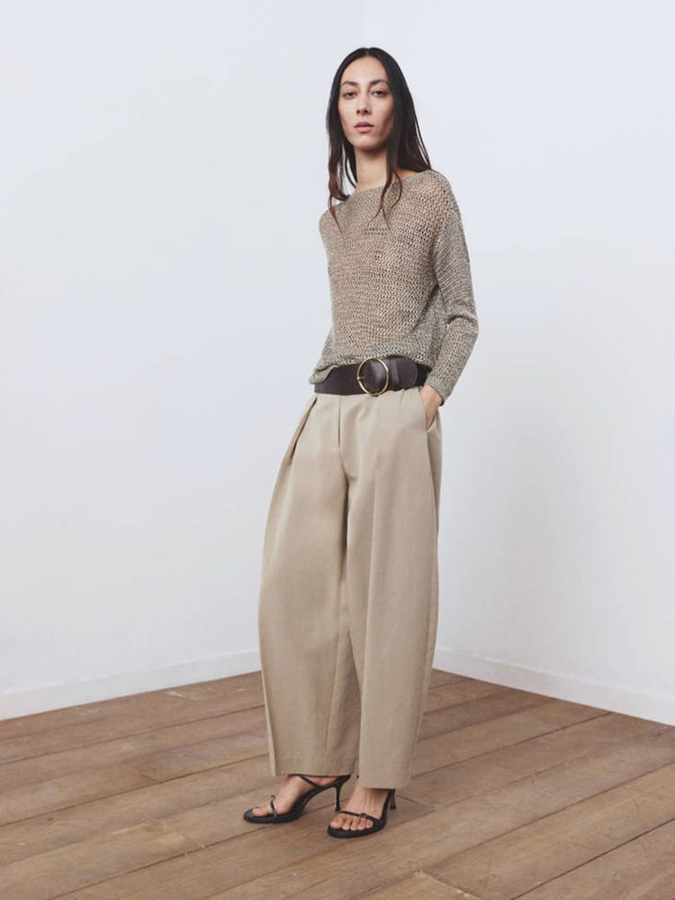 Mango Nude Textured Crew Neck Knitted Jumper - Image 1 of 7 Mango Nude Textured Crew Neck Knitted Jumper - Image 1 of 7