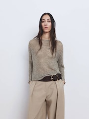 Mango Nude Textured Crew Neck Knitted Jumper - Image 3 of 7