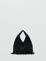 Mango Black Beaded Fringe Handbag - Image 1 of 4