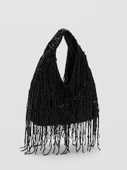 Mango Black Beaded Fringe Handbag - Image 2 of 4