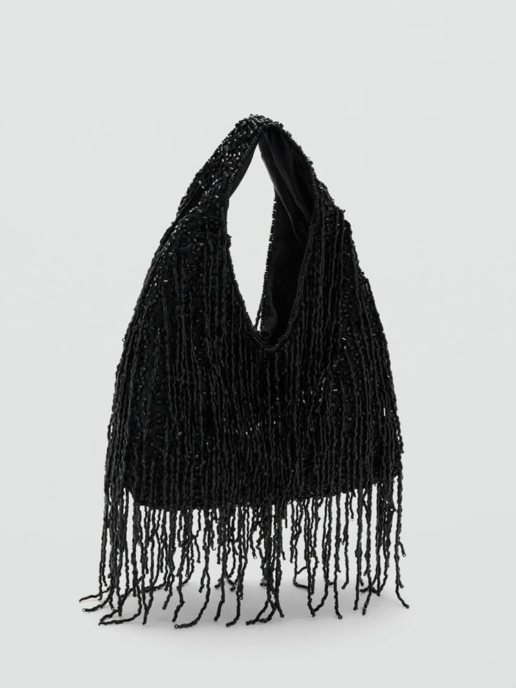 Mango Black Beaded Fringe Handbag - Image 2 of 4