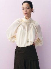Mango Cream High Neck Blouse - Image 3 of 8