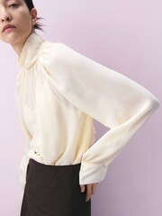 Mango Cream High Neck Blouse - Image 4 of 8