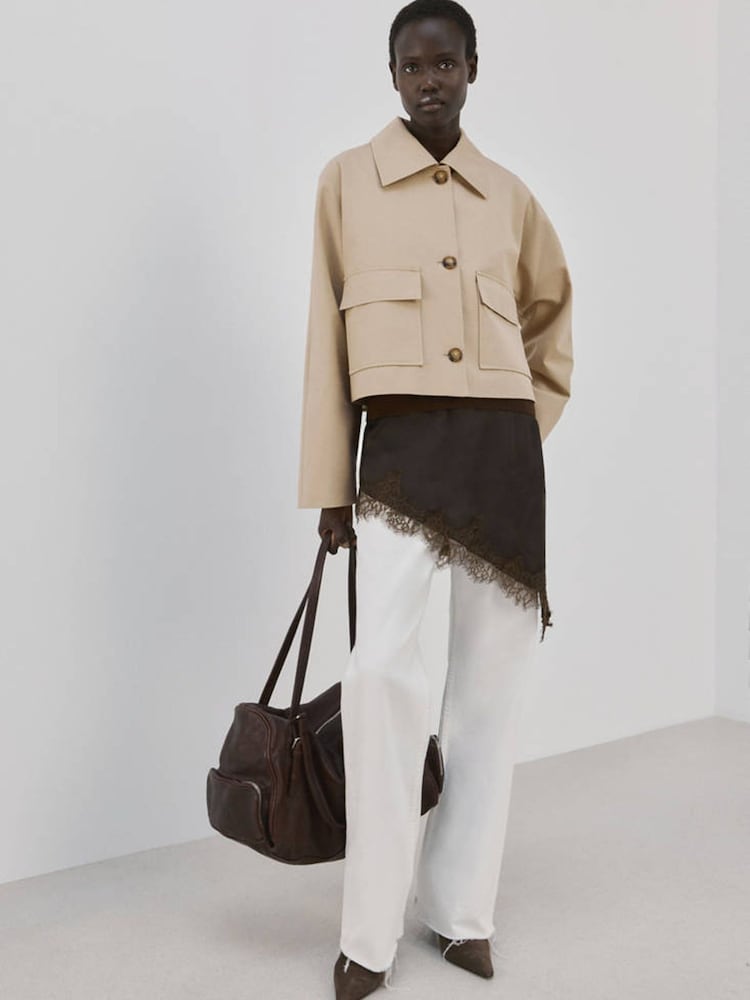 Mango Cream Button Through Collared Trench Jacket - Image 1 of 7