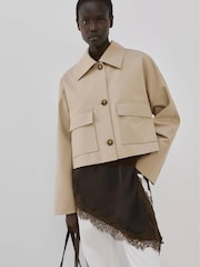Mango Cream Button Through Collared Trench Jacket - Image 4 of 7