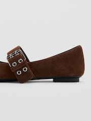 Mango Brown Suede Buckle Detail Ballet Flats - Image 3 of 7