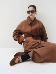Mango Brown Suede Buckle Detail Ballet Flats - Image 6 of 7