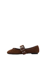 Mango Brown Suede Buckle Detail Ballet Flats - Image 7 of 7