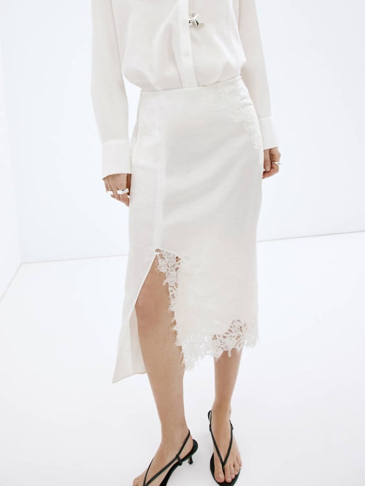 Mango White Lace Trim Skirt - Image 1 of 8